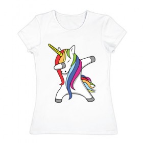 Женская футболка хлопок с принтом Единорог делающий деб в Белгороде, 100% хлопок | прямой крой, круглый вырез горловины, длина до линии бедер, слегка спущенное плечо | деб | единорог | животные | лошадь | пони
