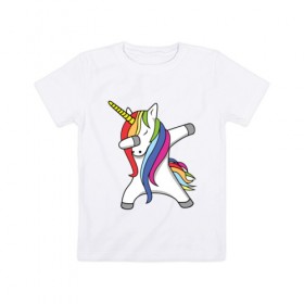 Детская футболка хлопок с принтом Единорог делающий деб в Белгороде, 100% хлопок | круглый вырез горловины, полуприлегающий силуэт, длина до линии бедер | Тематика изображения на принте: деб | единорог | животные | лошадь | пони