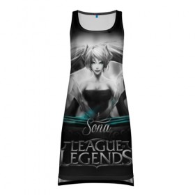 Платье-майка 3D с принтом League of Legends, Sona в Белгороде, 100% полиэстер | полуприлегающий силуэт, широкие бретели, круглый вырез горловины, удлиненный подол сзади. | league of legends | lol | sona | игры | киберспорт | компьютерные игры | лига легенд | сона