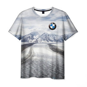 Мужская футболка 3D с принтом BMW в Белгороде, 100% полиэфир | прямой крой, круглый вырез горловины, длина до линии бедер | bmw | clouds | ice | mountains | prestige | road | sky | snow | бмв | горы | дорога | лед | небо | облака | престиж | снег
