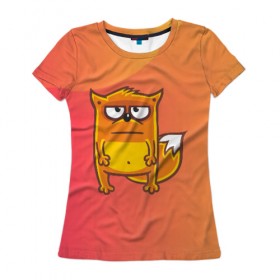 Женская футболка 3D с принтом Серьезный лис в Белгороде, 100% полиэфир ( синтетическое хлопкоподобное полотно) | прямой крой, круглый вырез горловины, длина до линии бедер | fox | foxed | арт | лис | лиса | лисенок | лисичка | пушистик | рыжая | рыжмй хвост
