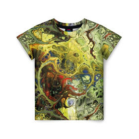 Детская футболка 3D с принтом Кислотные разводы в Белгороде, 100% гипоаллергенный полиэфир | прямой крой, круглый вырез горловины, длина до линии бедер, чуть спущенное плечо, ткань немного тянется | acid | art | blue | bright | camouflage | colors | disguise | divorces | gold | green | multi colored | red | shimmer | зелёный | золотой | искусство | камуфляж | кислотные | красный | маскировка | мерцание | разводы | разноцветное | синий | цвета