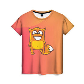 Женская футболка 3D с принтом Довольная лиса в Белгороде, 100% полиэфир ( синтетическое хлопкоподобное полотно) | прямой крой, круглый вырез горловины, длина до линии бедер | fox | foxed | арт | лис | лиса | лисенок | лисичка | пушистик | рыжая | рыжмй хвост