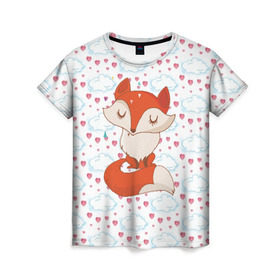 Женская футболка 3D с принтом Лисичка в Белгороде, 100% полиэфир ( синтетическое хлопкоподобное полотно) | прямой крой, круглый вырез горловины, длина до линии бедер | fox | foxed | арт | лис | лиса | лисенок | лисичка | пушистик | рыжая | рыжмй хвост