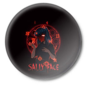 Значок с принтом Sally Face в Белгороде,  металл | круглая форма, металлическая застежка в виде булавки | sally face | игра | компьютерная игра | лицо | маска | протез | сали фейс | салли фейс | школа | шрамы