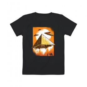 Детская футболка хлопок с принтом Пришельцы и Пирамида в Белгороде, 100% хлопок | круглый вырез горловины, полуприлегающий силуэт, длина до линии бедер | 