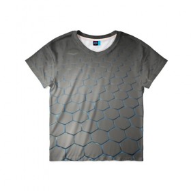 Детская футболка 3D с принтом СТАЛЬНЫЕ ГРАНИ в Белгороде, 100% гипоаллергенный полиэфир | прямой крой, круглый вырез горловины, длина до линии бедер, чуть спущенное плечо, ткань немного тянется | abstraction | geometry | hexagon | techno | абстракция | броня | геометрия | краски | неон | неоновый | сетка | соты | стальная броня | текстура | шестигранники