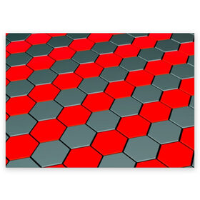 Поздравительная открытка с принтом металлическая броня в Белгороде, 100% бумага | плотность бумаги 280 г/м2, матовая, на обратной стороне линовка и место для марки
 | abstraction | geometry | hexagon | techno | абстракция | броня | геометрия | краски | неон | неоновый | сетка | соты | стальная броня | текстура | шестигранники