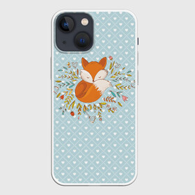 Чехол для iPhone 13 mini с принтом Лисичка в цветах в Белгороде,  |  | fox | foxed | арт | лис | лиса | лисенок | лисичка | пушистик | рыжая | рыжмй хвост