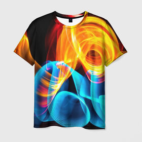 Мужская футболка 3D с принтом ЦВЕТНОЙ ДЫМ в Белгороде, 100% полиэфир | прямой крой, круглый вырез горловины, длина до линии бедер | fire | flame | in fire | smoke | в огне | дым | огненный | огонь | текстуры
