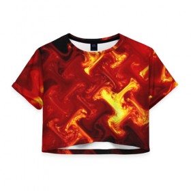 Женская футболка 3D укороченная с принтом Огненная лава в Белгороде, 100% полиэстер | круглая горловина, длина футболки до линии талии, рукава с отворотами | Тематика изображения на принте: fire | flame | in fire | smoke | в огне | дым | огненный | огонь | текстуры