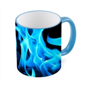Кружка 3D с принтом Синий огонь в Белгороде, керамика | ёмкость 330 мл | Тематика изображения на принте: fire | flame | in fire | smoke | в огне | дым | огненный | огонь | текстуры