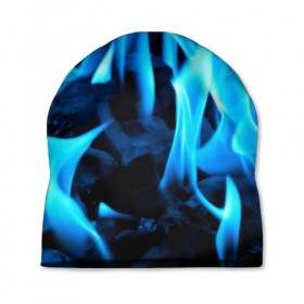 Шапка 3D с принтом Синий огонь в Белгороде, 100% полиэстер | универсальный размер, печать по всей поверхности изделия | fire | flame | in fire | smoke | в огне | дым | огненный | огонь | текстуры