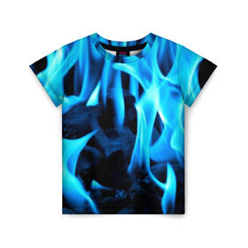 Детская футболка 3D с принтом Синий огонь в Белгороде, 100% гипоаллергенный полиэфир | прямой крой, круглый вырез горловины, длина до линии бедер, чуть спущенное плечо, ткань немного тянется | fire | flame | in fire | smoke | в огне | дым | огненный | огонь | текстуры