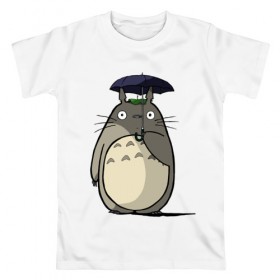 Мужская футболка хлопок с принтом Totoro в Белгороде, 100% хлопок | прямой крой, круглый вырез горловины, длина до линии бедер, слегка спущенное плечо. | totoro | аниме | для детей | животное | лес | мой сосед тоторо | мультфильм | тоторо