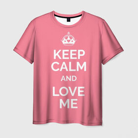 Мужская футболка 3D с принтом Keep calm and love me в Белгороде, 100% полиэфир | прямой крой, круглый вырез горловины, длина до линии бедер | and | call | crown | girl | heart | keep calm | keyboard | lips | me | red | royal | slogan | text | valentines day | валентина | губы | девиз | девушка | день | и | клавиатура | клавиши | королевская | корона | красный | лозунг | люби | любовь | меня | н