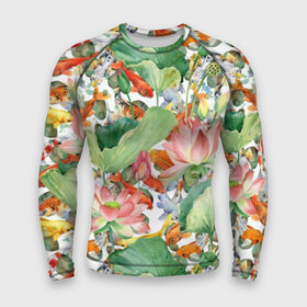 Мужской рашгард 3D с принтом Карпы кои в Белгороде,  |  | art | carps | fish | flower | gold | japanese | koi | leaves | lotus | painting | pattern | petals | pond | stems | water | вода | живопись | золотая | искусство | карпы | кои | лепестки | листья | лотос | пруд | рыбка | узор | цветок | японская