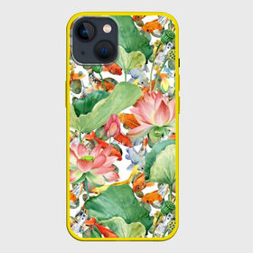 Чехол для iPhone 13 с принтом Карпы кои в Белгороде,  |  | art | carps | fish | flower | gold | japanese | koi | leaves | lotus | painting | pattern | petals | pond | stems | water | вода | живопись | золотая | искусство | карпы | кои | лепестки | листья | лотос | пруд | рыбка | узор | цветок | японская