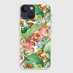 Чехол для iPhone 13 mini с принтом Карпы кои в Белгороде,  |  | art | carps | fish | flower | gold | japanese | koi | leaves | lotus | painting | pattern | petals | pond | stems | water | вода | живопись | золотая | искусство | карпы | кои | лепестки | листья | лотос | пруд | рыбка | узор | цветок | японская