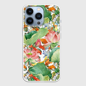 Чехол для iPhone 13 Pro с принтом Карпы кои в Белгороде,  |  | art | carps | fish | flower | gold | japanese | koi | leaves | lotus | painting | pattern | petals | pond | stems | water | вода | живопись | золотая | искусство | карпы | кои | лепестки | листья | лотос | пруд | рыбка | узор | цветок | японская