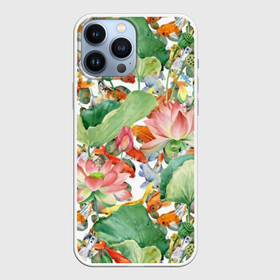 Чехол для iPhone 13 Pro Max с принтом Карпы кои в Белгороде,  |  | art | carps | fish | flower | gold | japanese | koi | leaves | lotus | painting | pattern | petals | pond | stems | water | вода | живопись | золотая | искусство | карпы | кои | лепестки | листья | лотос | пруд | рыбка | узор | цветок | японская