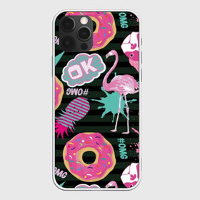 Чехол для iPhone 12 Pro Max с принтом Пончики мопсы и фламинго в Белгороде, Силикон |  | Тематика изображения на принте: bird | blots | breed | crown | dog | donuts | flamingo | ici | kiss | lips | pastries | pineapple | pink | pug | splashes | stripes | sweet | ананас | брызги | выпечка | глазурь | губы | женские | кляксы | корона | мопс | отпечаток | полосы | пончики | по