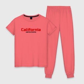 Женская пижама хлопок с принтом USA - California в Белгороде, 100% хлопок | брюки и футболка прямого кроя, без карманов, на брюках мягкая резинка на поясе и по низу штанин | Тематика изображения на принте: america | california | california city | california republic | usa | америка | калифорния | соединенные штаты | сша | штат
