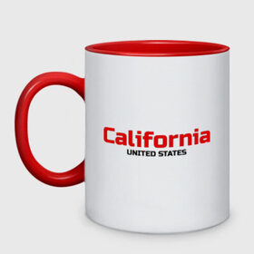 Кружка двухцветная с принтом USA - California в Белгороде, керамика | объем — 330 мл, диаметр — 80 мм. Цветная ручка и кайма сверху, в некоторых цветах — вся внутренняя часть | america | california | california city | california republic | usa | америка | калифорния | соединенные штаты | сша | штат