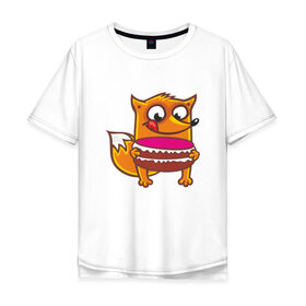 Мужская футболка хлопок Oversize с принтом Голодная лиса в Белгороде, 100% хлопок | свободный крой, круглый ворот, “спинка” длиннее передней части | Тематика изображения на принте: fox | foxed | арт | лис | лиса | лисенок | лисичка | пушистик | рыжая | рыжмй хвост
