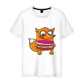 Мужская футболка хлопок с принтом Голодная лиса в Белгороде, 100% хлопок | прямой крой, круглый вырез горловины, длина до линии бедер, слегка спущенное плечо. | fox | foxed | арт | лис | лиса | лисенок | лисичка | пушистик | рыжая | рыжмй хвост