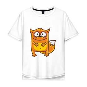 Мужская футболка хлопок Oversize с принтом Веселая лиса в Белгороде, 100% хлопок | свободный крой, круглый ворот, “спинка” длиннее передней части | 