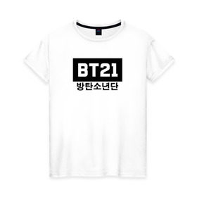 Женская футболка хлопок с принтом BTS BT21 в Белгороде, 100% хлопок | прямой крой, круглый вырез горловины, длина до линии бедер, слегка спущенное плечо | bangtan boys | bt21 | bts | bts army | bts stickers | j hope | jimin | jin | jungkook | k pop | rap monster | rapmon | suga | v | бтс | корея | стикеры bts