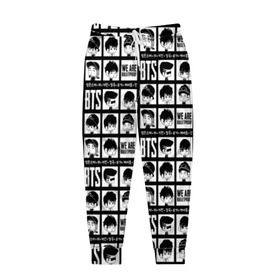 Мужские брюки 3D с принтом BTS Pop art в Белгороде, 100% полиэстер | манжеты по низу, эластичный пояс регулируется шнурком, по бокам два кармана без застежек, внутренняя часть кармана из мелкой сетки | Тематика изображения на принте: bangtan | boy | j hope | jimin | jin | jungkook | korea | luv | rm | suga | v | with | бтс | кей | поп