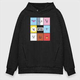 Мужское худи Oversize хлопок с принтом BTS BT21 в Белгороде, френч-терри — 70% хлопок, 30% полиэстер. Мягкий теплый начес внутри —100% хлопок | боковые карманы, эластичные манжеты и нижняя кромка, капюшон на магнитной кнопке | bangtan boys | bt21 | bts | bts army | bts stickers | j hope | jimin | jin | jungkook | k pop | rap monster | rapmon | suga | v | бтс | корея | стикеры bts