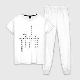 Женская пижама хлопок с принтом BTS TEAM в Белгороде, 100% хлопок | брюки и футболка прямого кроя, без карманов, на брюках мягкая резинка на поясе и по низу штанин | bangtan boys | bt21 | bts | bts army | bts stickers | j hope | jimin | jin | jungkook | k pop | rap monster | rapmon | suga | v | бтс | корея | стикеры bts