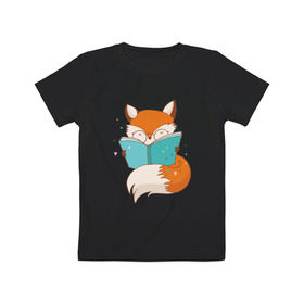 Детская футболка хлопок с принтом Лиса с книжкой в Белгороде, 100% хлопок | круглый вырез горловины, полуприлегающий силуэт, длина до линии бедер | Тематика изображения на принте: fox | foxed | арт | лис | лиса | лисенок | лисичка | пушистик | рыжая | рыжмй хвост
