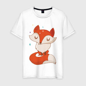 Мужская футболка хлопок с принтом Лисичка в Белгороде, 100% хлопок | прямой крой, круглый вырез горловины, длина до линии бедер, слегка спущенное плечо. | fox | foxed | арт | лис | лиса | лисенок | лисичка | пушистик | рыжая | рыжмй хвост