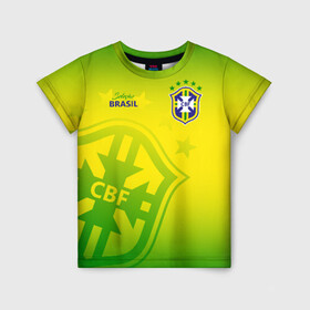 Детская футболка 3D с принтом Бразилия в Белгороде, 100% гипоаллергенный полиэфир | прямой крой, круглый вырез горловины, длина до линии бедер, чуть спущенное плечо, ткань немного тянется | brasil | brazil | бразилия | бразильская сборная | сборная бразилии | сборная бразилии по футболу | сборные | форма | футбол | футбольные сборные | чемпионат мира