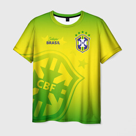 Мужская футболка 3D с принтом Бразилия в Белгороде, 100% полиэфир | прямой крой, круглый вырез горловины, длина до линии бедер | Тематика изображения на принте: brasil | brazil | бразилия | бразильская сборная | сборная бразилии | сборная бразилии по футболу | сборные | форма | футбол | футбольные сборные | чемпионат мира