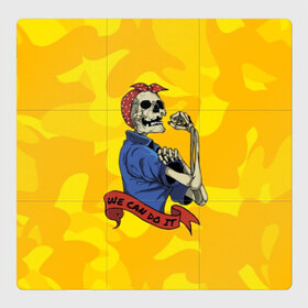 Магнитный плакат 3Х3 с принтом We can do it в Белгороде, Полимерный материал с магнитным слоем | 9 деталей размером 9*9 см | fist | grin | jaw | kerchief | motto | retro | skeleton | skull | slogan | девиз | косынка | кулак | оскал | ретро | скелет | слоган | череп