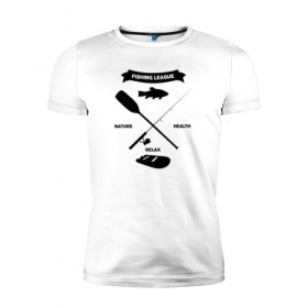 Мужская футболка премиум с принтом лига рыбалки в Белгороде, 92% хлопок, 8% лайкра | приталенный силуэт, круглый вырез ворота, длина до линии бедра, короткий рукав | прикольная футболка рыбалка | футболка рыбалка купить | футболки +для рыбалки | футболки +с надписями про рыбалку | футболки мужские рыбалка | футболки про рыбалку