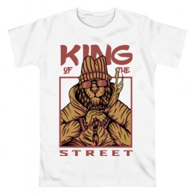 Мужская футболка хлопок с принтом King of the street в Белгороде, 100% хлопок | прямой крой, круглый вырез горловины, длина до линии бедер, слегка спущенное плечо. | king | животные | звери | король | король улиц | кот | кошка | кошки | лев | природа | улица