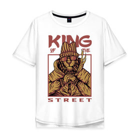 Мужская футболка хлопок Oversize с принтом King of the street в Белгороде, 100% хлопок | свободный крой, круглый ворот, “спинка” длиннее передней части | king | животные | звери | король | король улиц | кот | кошка | кошки | лев | природа | улица