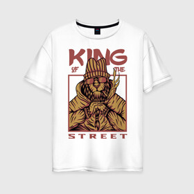 Женская футболка хлопок Oversize с принтом King of the street в Белгороде, 100% хлопок | свободный крой, круглый ворот, спущенный рукав, длина до линии бедер
 | king | животные | звери | король | король улиц | кот | кошка | кошки | лев | природа | улица