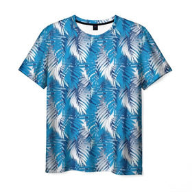 Мужская футболка 3D с принтом Гавайская с листьями в Белгороде, 100% полиэфир | прямой крой, круглый вырез горловины, длина до линии бедер | gta | san andreas | америка | гавайи | дискотека | для отдыха | для путешествий | курортная | маями | мексика | пальмовые листья | пати | пляжная вечеринка | пляжная одежда | с пальмами | сша