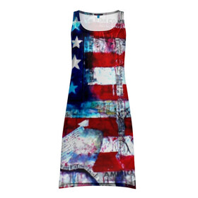 Платье-майка 3D с принтом АМЕРИКА в Белгороде, 100% полиэстер | полуприлегающий силуэт, широкие бретели, круглый вырез горловины, удлиненный подол сзади. | usa | абстракция | америка | американский | герб | звезды | краска | символика сша | страны | сша | флаг | штаты