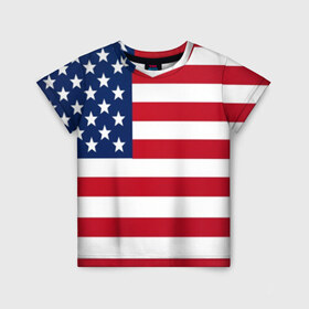 Детская футболка 3D с принтом USA в Белгороде, 100% гипоаллергенный полиэфир | прямой крой, круглый вырез горловины, длина до линии бедер, чуть спущенное плечо, ткань немного тянется | usa | абстракция | америка | американский | герб | звезды | краска | символика сша | страны | сша | флаг | штаты