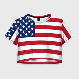 Женская футболка Cropp-top с принтом USA в Белгороде, 100% полиэстер | круглая горловина, длина футболки до линии талии, рукава с отворотами | usa | абстракция | америка | американский | герб | звезды | краска | символика сша | страны | сша | флаг | штаты