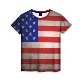 Женская футболка 3D с принтом Американский флаг в Белгороде, 100% полиэфир ( синтетическое хлопкоподобное полотно) | прямой крой, круглый вырез горловины, длина до линии бедер | usa | абстракция | америка | американский | герб | звезды | краска | символика сша | страны | сша | флаг | штаты