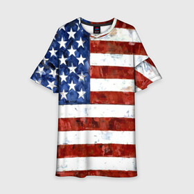 Детское платье 3D с принтом США ФЛАГ в Белгороде, 100% полиэстер | прямой силуэт, чуть расширенный к низу. Круглая горловина, на рукавах — воланы | usa | абстракция | америка | американский | герб | звезды | краска | символика сша | страны | сша | флаг | штаты